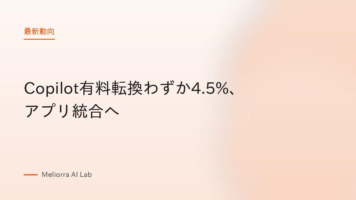 Copilot有料転換わずか4.5%、アプリ統合へ