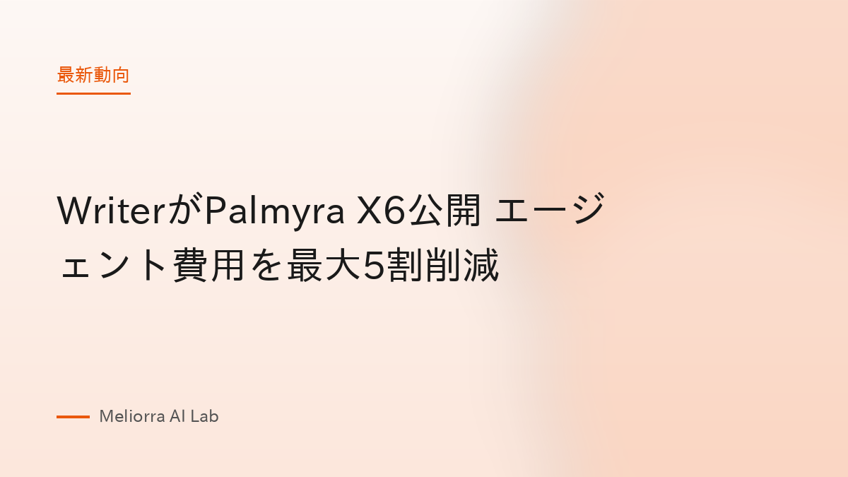 WriterがPalmyra X6公開 エージェント費用を最大5割削減